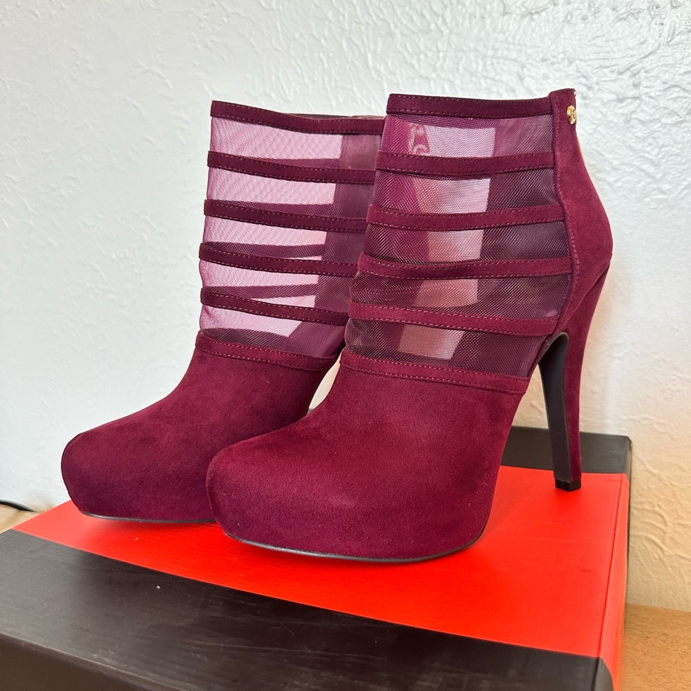 G by Guess Maroon Grecko Mesh Platform Heels